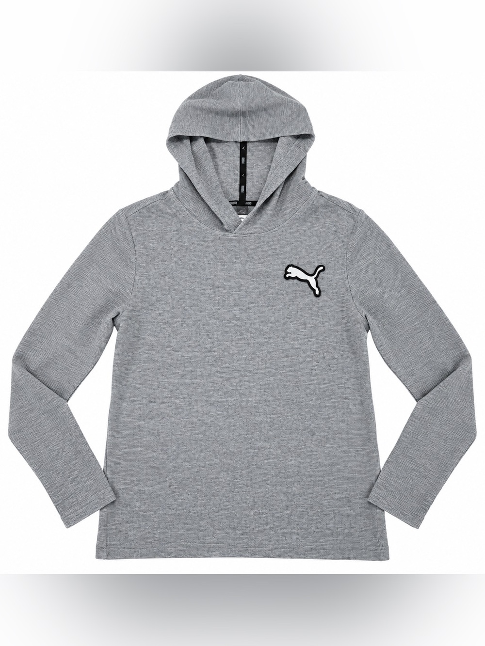 PUMA Men’s Small Gray Waffle Knit Pullover Hoodie Long Sleeve Logo Athletic
